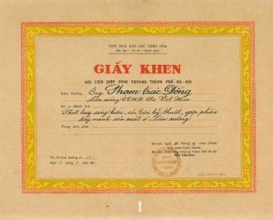 15. Giấy khen Hội liên hiệp công thương TPHN_năm 1962